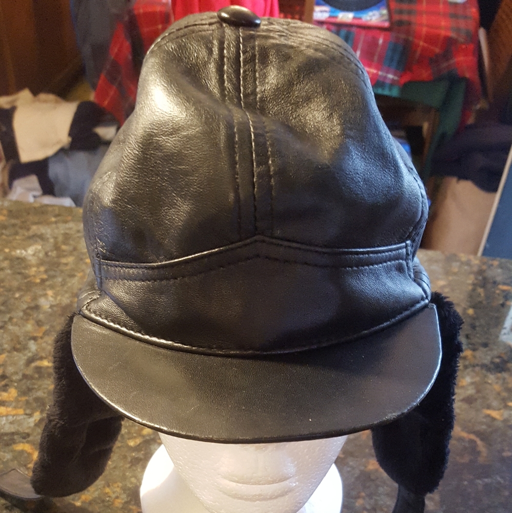 Echtes leder leather trapper hat sz.small